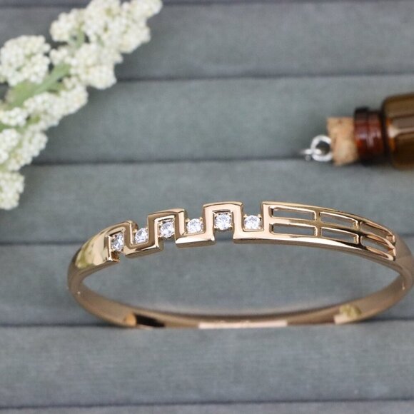 Rose Gold Geometric CZ Bangle Contemporary Style, XPBL0532 - Picture 9 of 12